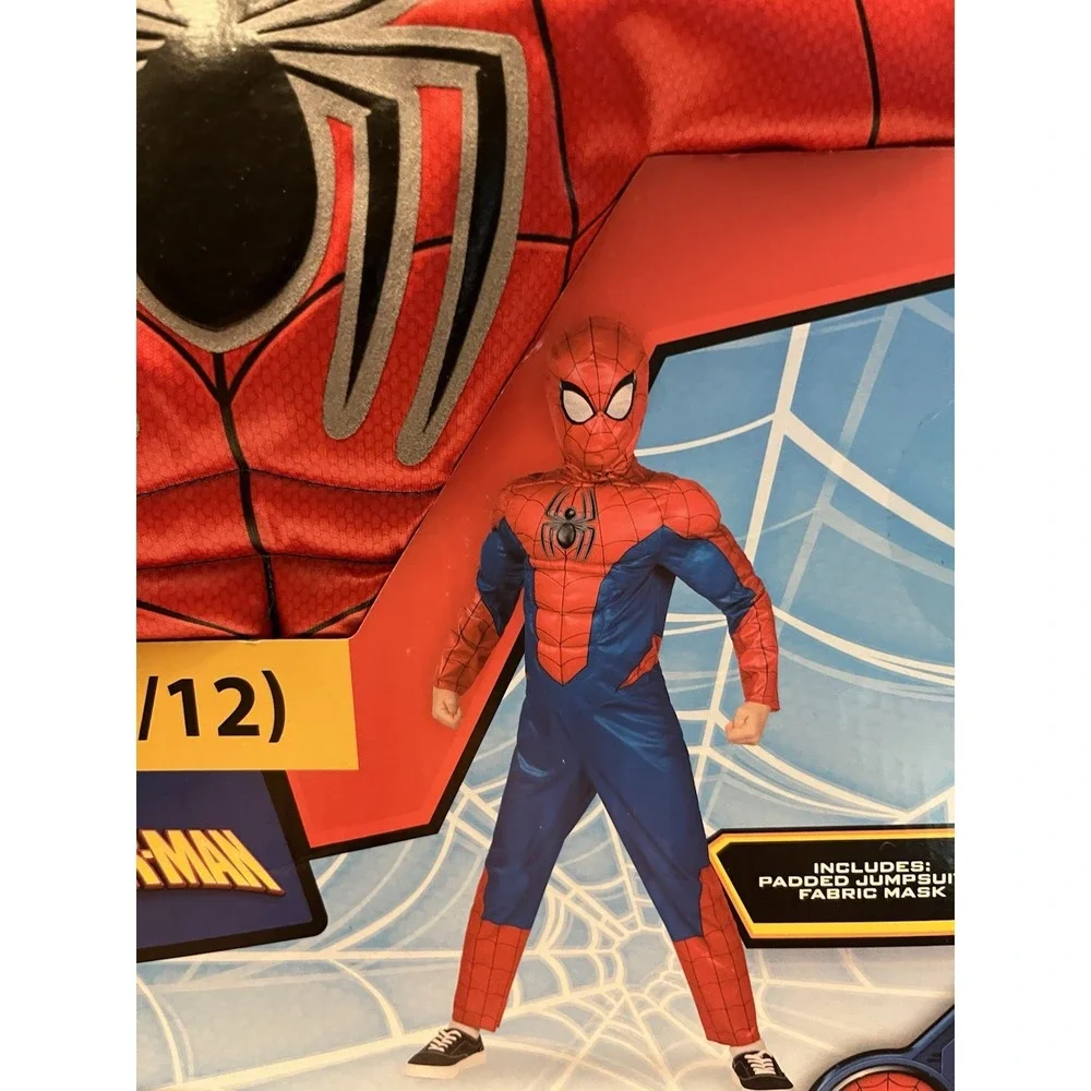 NWT Halloween Costume Boys Spider-Man Marvel  Jumpsuit Fabric Mask Sz 10/12